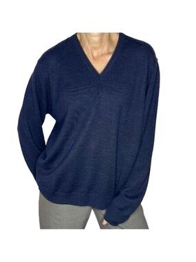 Vintage Old money Navy Blue V Neck Sweater